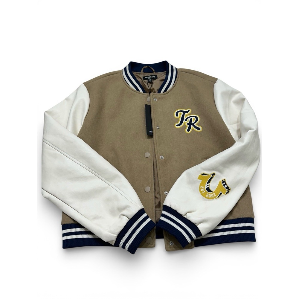 NWT‎ True Religion Women's TRUE TEAM VARSITY JACKET Leather Jacket Size Medium